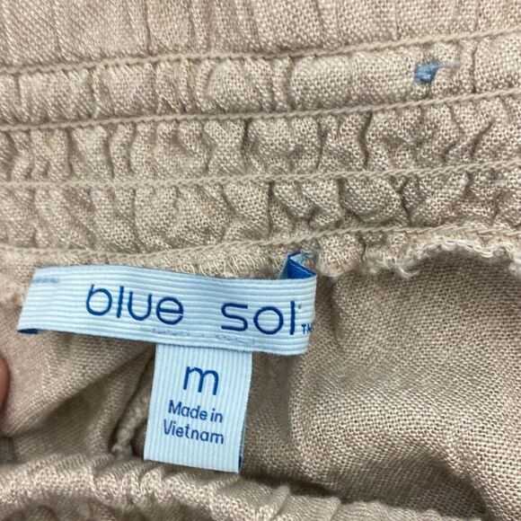 Blue Sol Women's Cream Drawstring Linen Blend Wide Leg Cargo Pants Size Medium - Picture 9 of 11